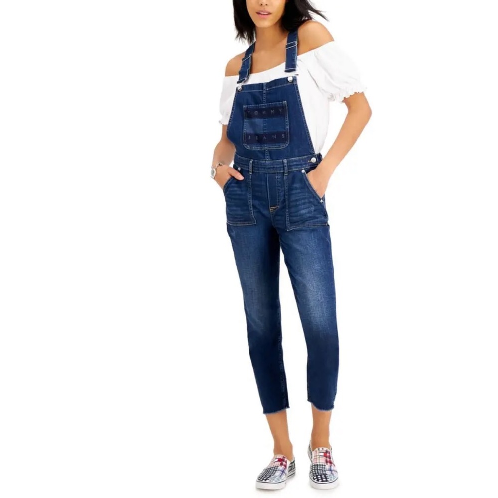 Tommy Jeans Womens Denim Logo Dark Wash Overall Jeans - New With Tag- Reemoly